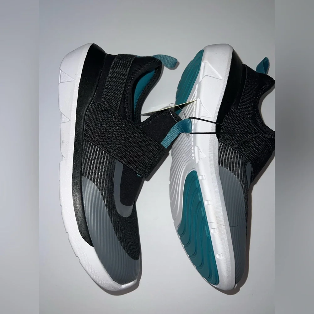 Kids Black Slip-On Athletic Shoes with Teal Accents
